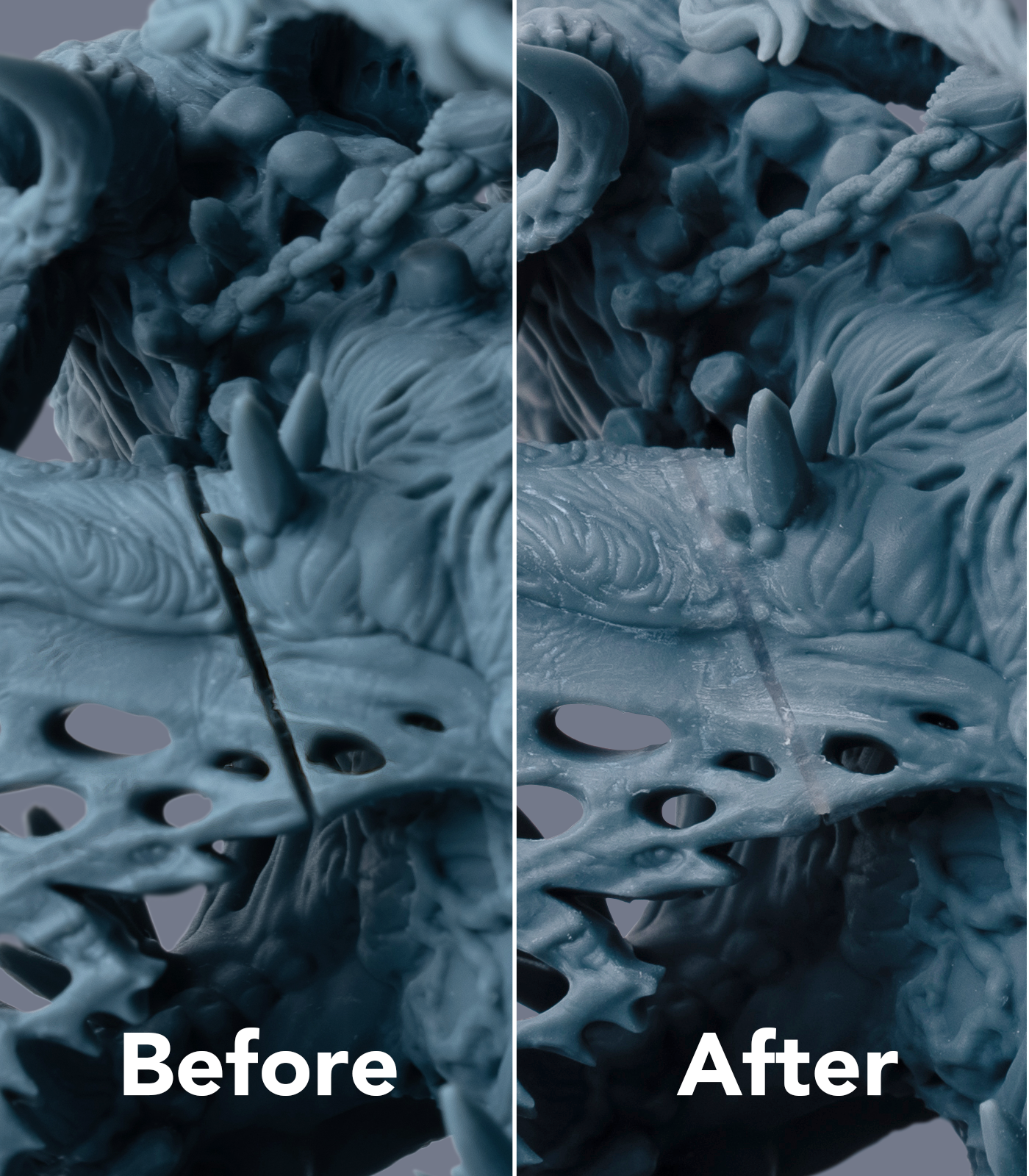 UV curing putty: before and after application