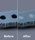Before and after applying light curing putty