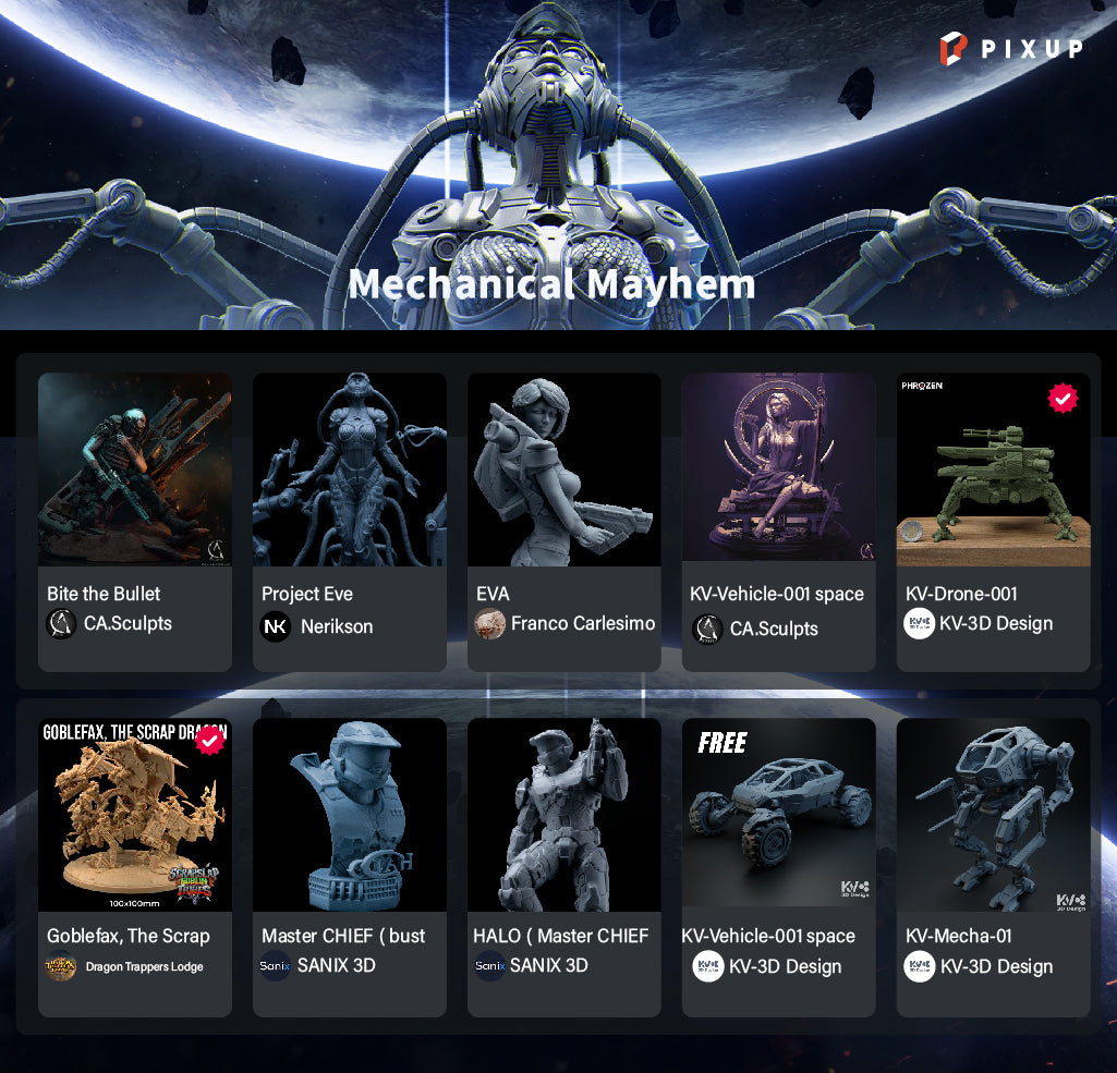 an image of various 3d models related to the sci-fi, mechanical and space genre.