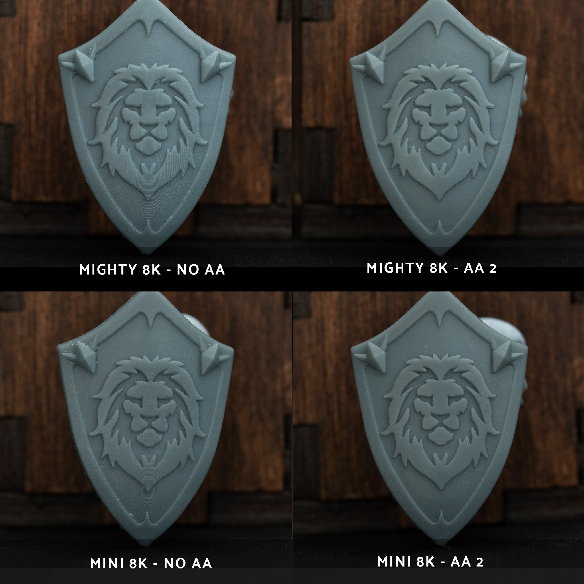 3D printed shields with varied anti aliasing settings
