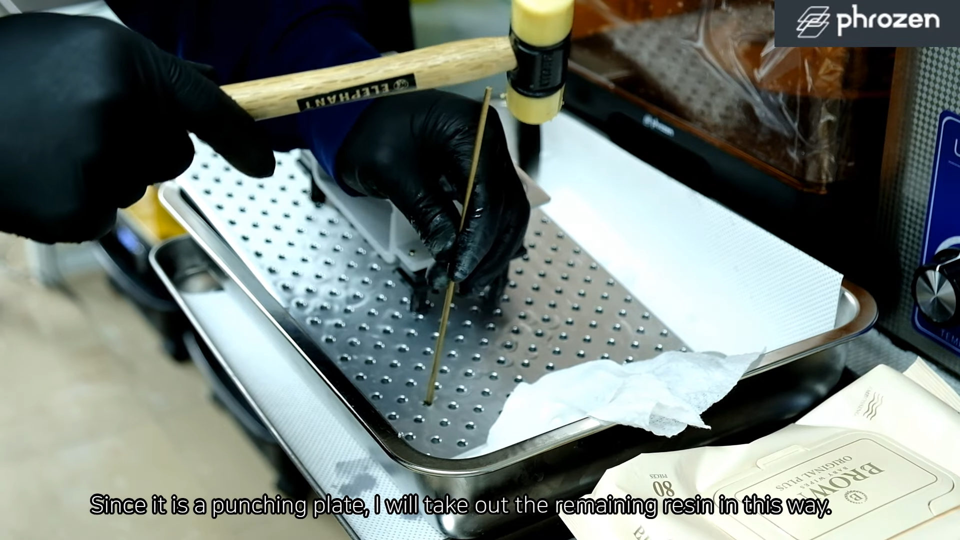 Remove stuck resin from perforated building plate