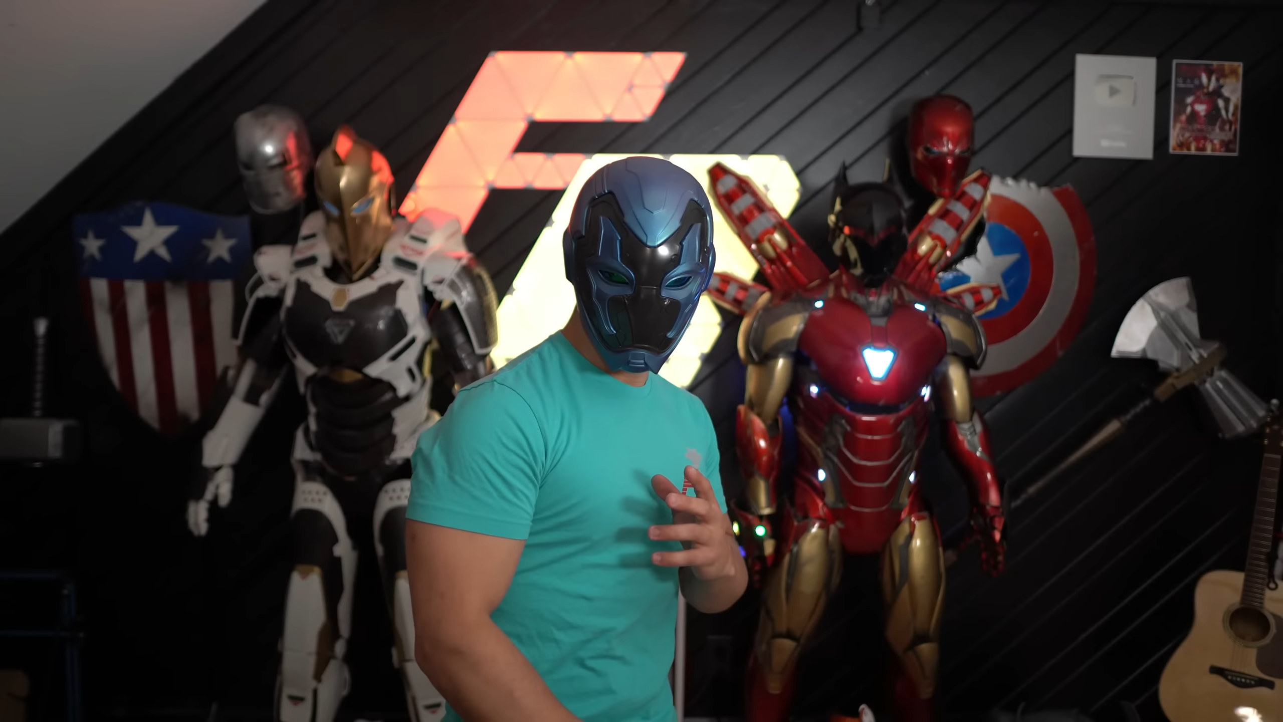 Finished 3D printed Blue Beetle Helmet