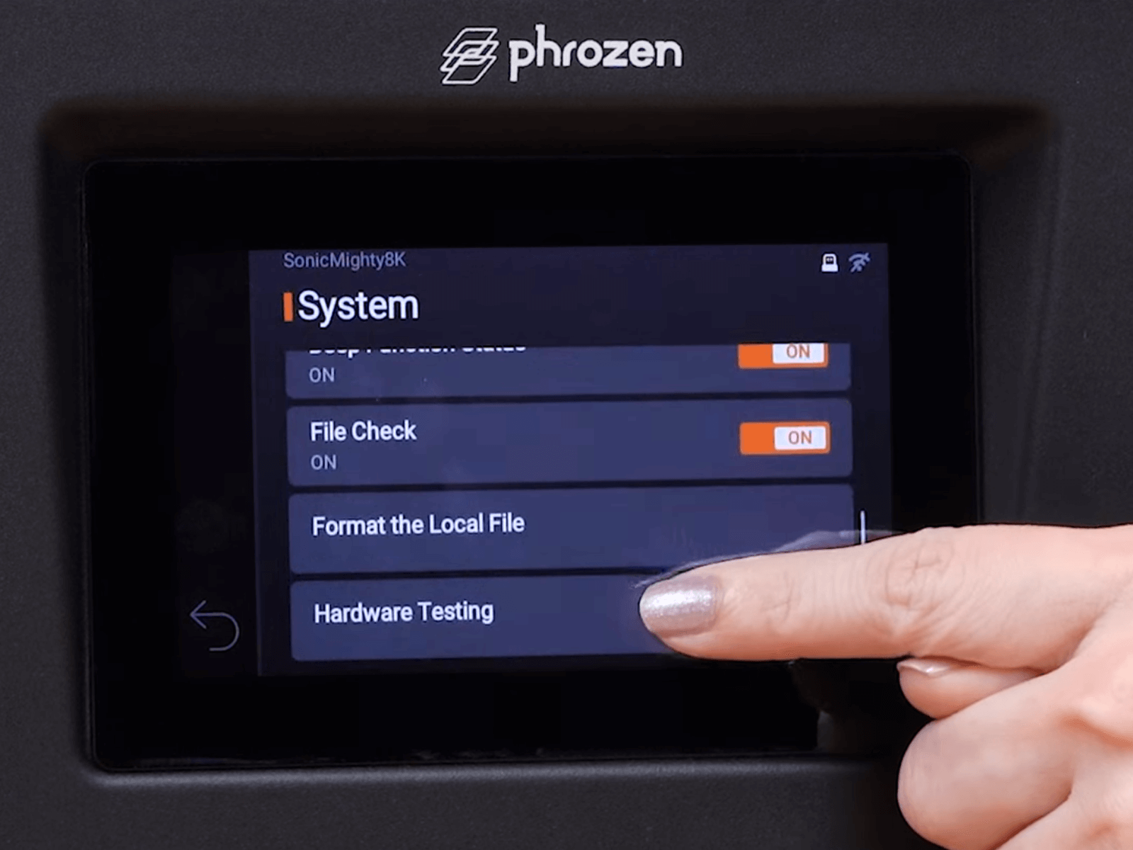 Choose Hardware Testing on the touch panel.
