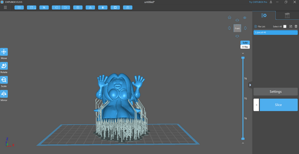 A picture showing the citubox interface with a 3D model with added supports