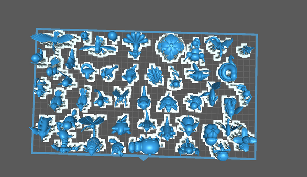 A picture of a build plate full of Pokemon stl files showing how to maintain a 3D printer