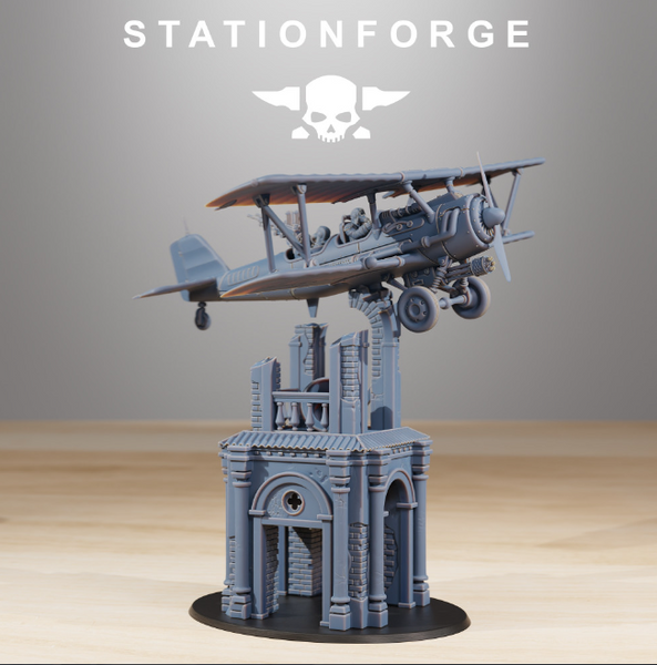 Cool 3D printables biplane model from the GrimGuard series for tabletop gaming and display