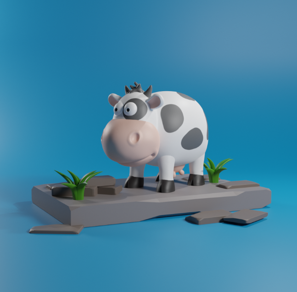 Cool 3D printed stuff featuring an adorable cartoonish cow, perfect for fun prints and whimsical decor.