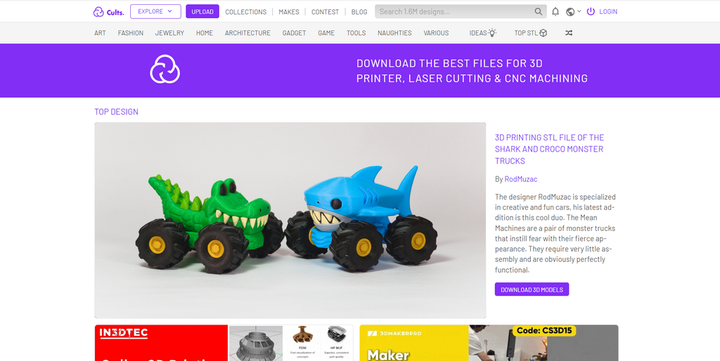 A screenshot of the homepage of Cults.com