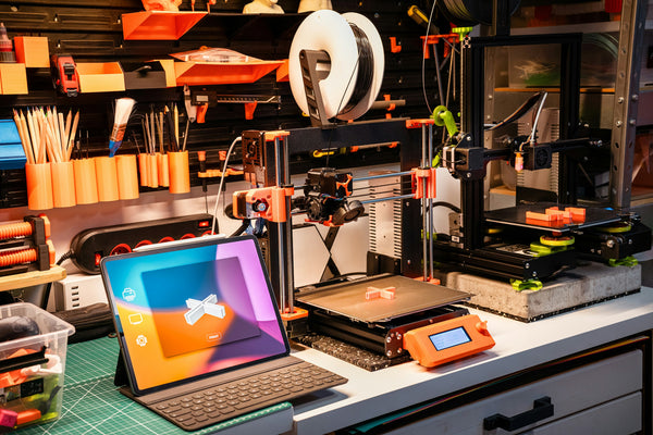 ノートパソコンや文房具とともに机の上に設置された中小企業向け3Dプリンター