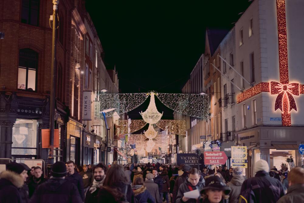 Crowded Christmas shopping mall