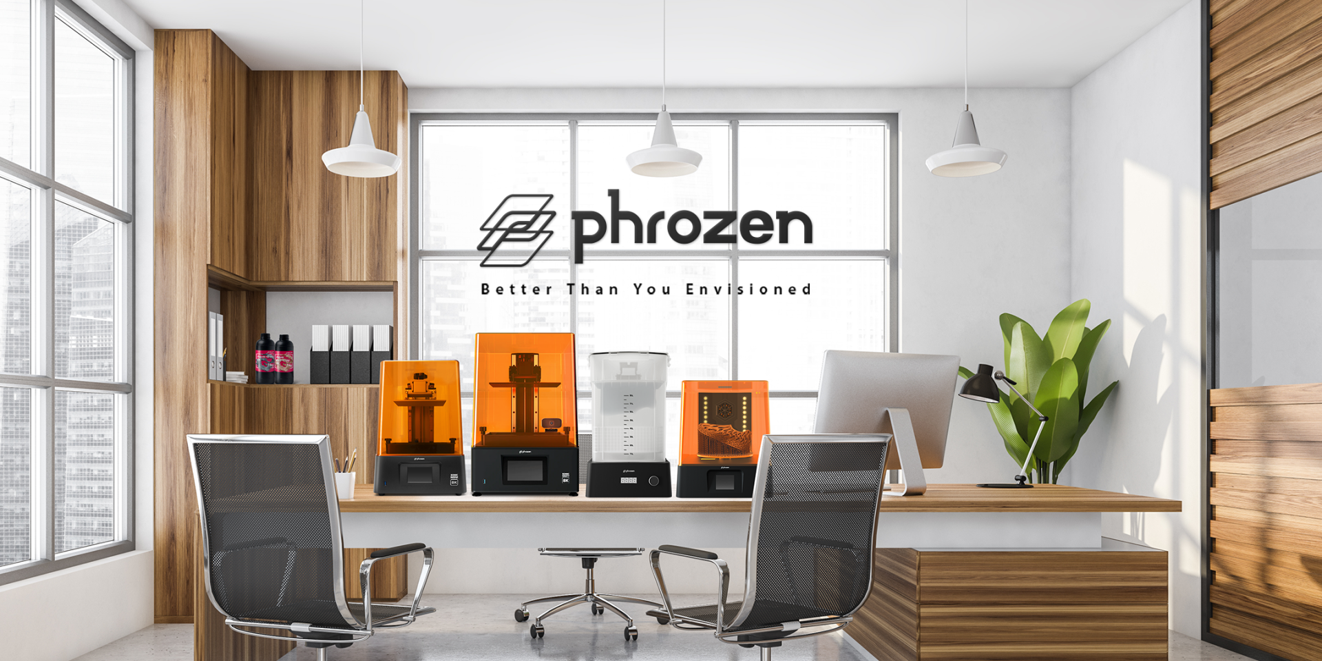 Phrozen About Us banner showing 3D printers and workspace setup in a bright modern office.