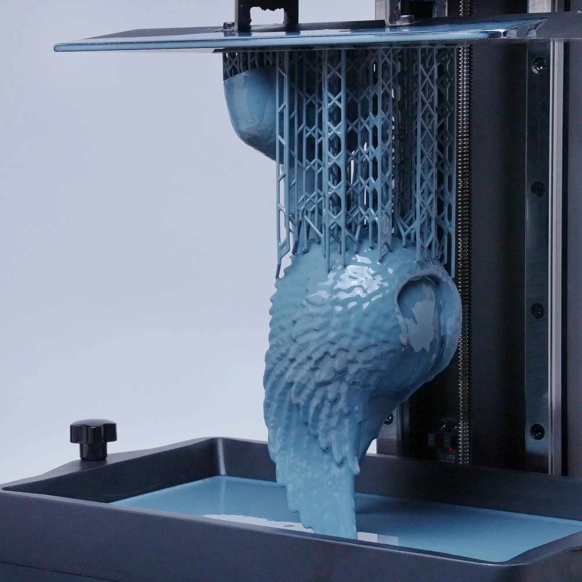 3D printer printing a model with support structures during the printing step of the 3D scanning to printing process.