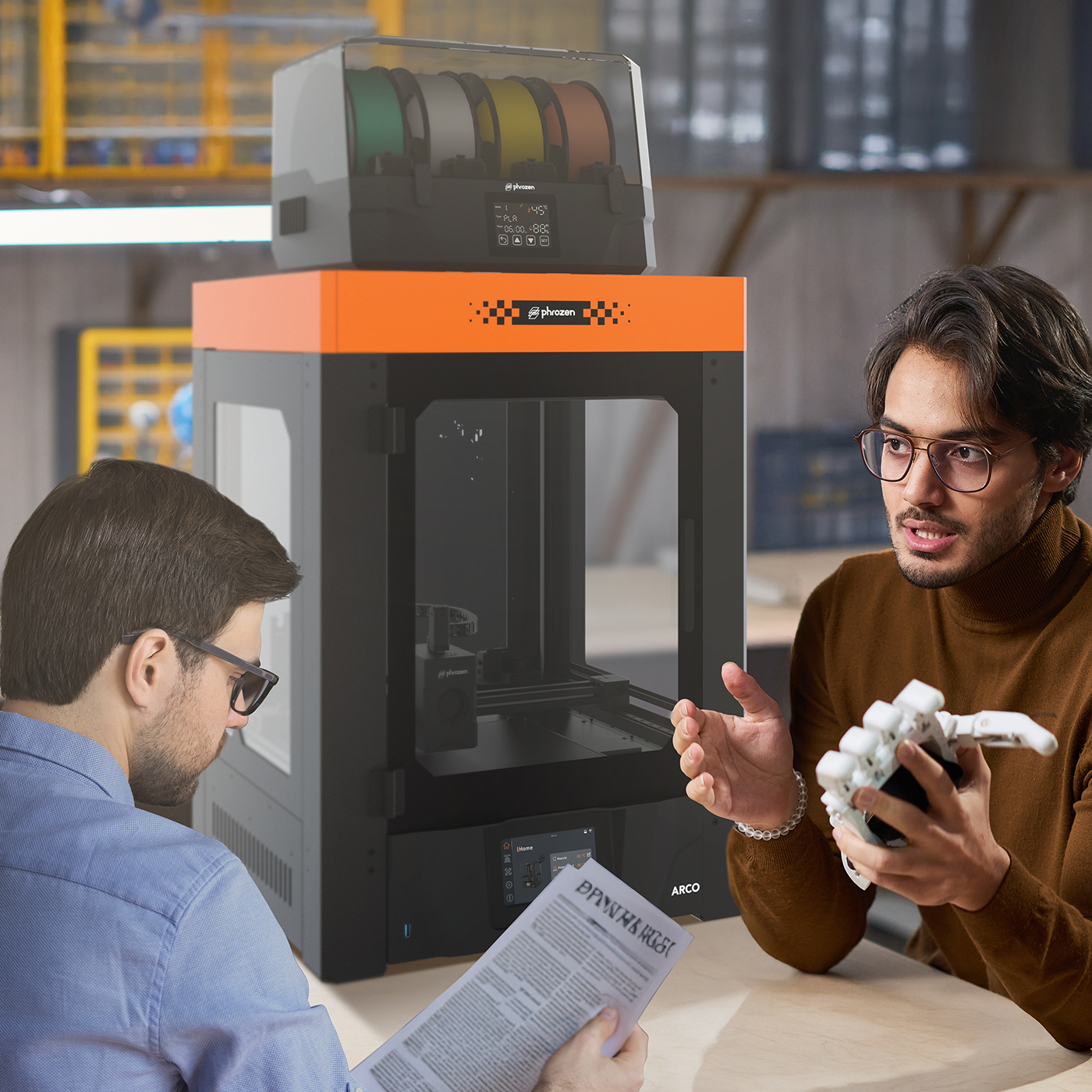 Phrozen PentaShield enclosure in a shared or personal workspace for quieter, more worry-free 3D printing.