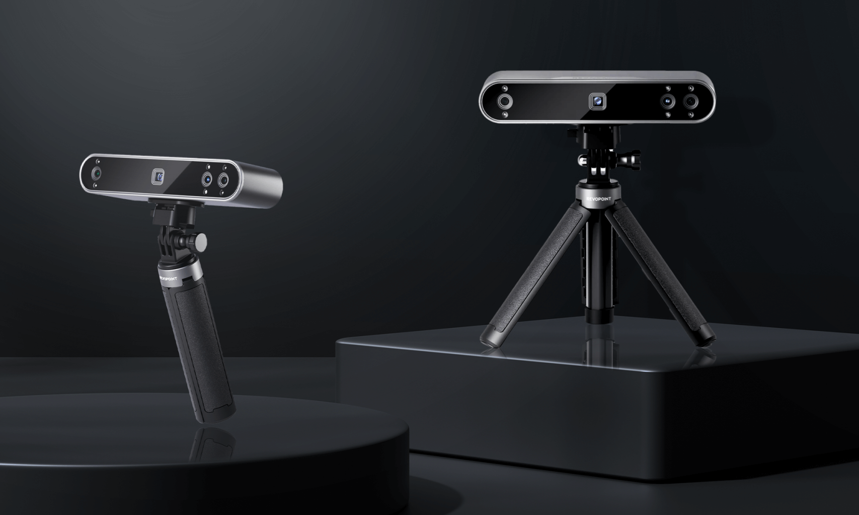 Revopoint POP 3 Plus 3D scanner with up to 0.05 mm accuracy, 12 to 18 fps scanning speed, and enhanced tracking for medium scans.