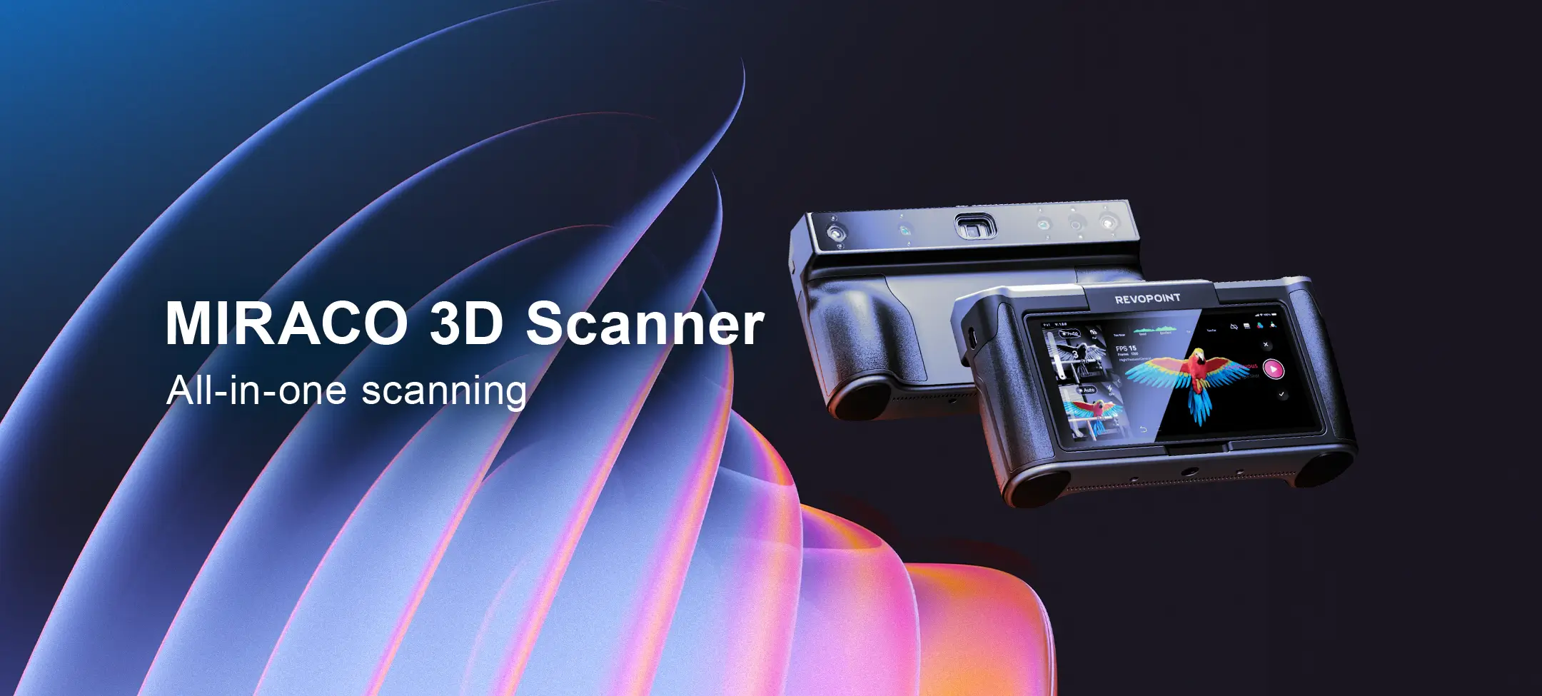Banner image of the Revopoint MIRACO 3D scanner with all-in-one scanning design.