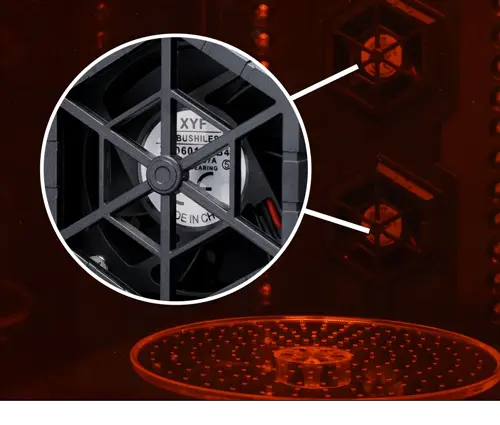 Close-up of the dual fan system inside the Phrozen Curing Station for drying and curing resin 3D printed models.