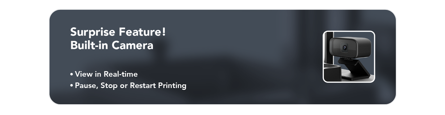 Graphic highlighting the Phrozen Sonic Mighty 8K built-in camera for real-time print monitoring and control.