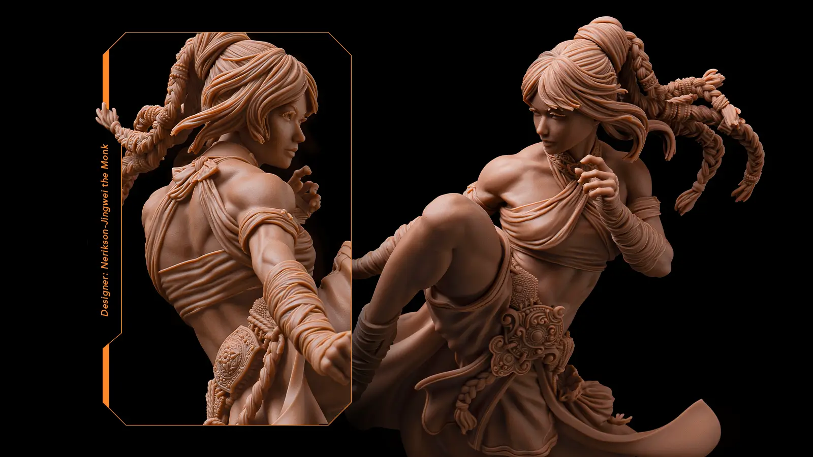 Jingwei the Monk model printed on the Phrozen Sonic Mighty Revo 14K with intricate surface detail.