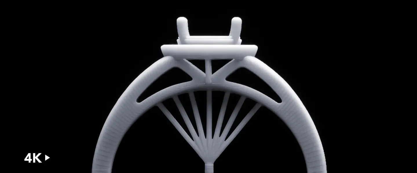 Close-up of a 4K 3D printed resin ring showing visible layer lines and surface texture.