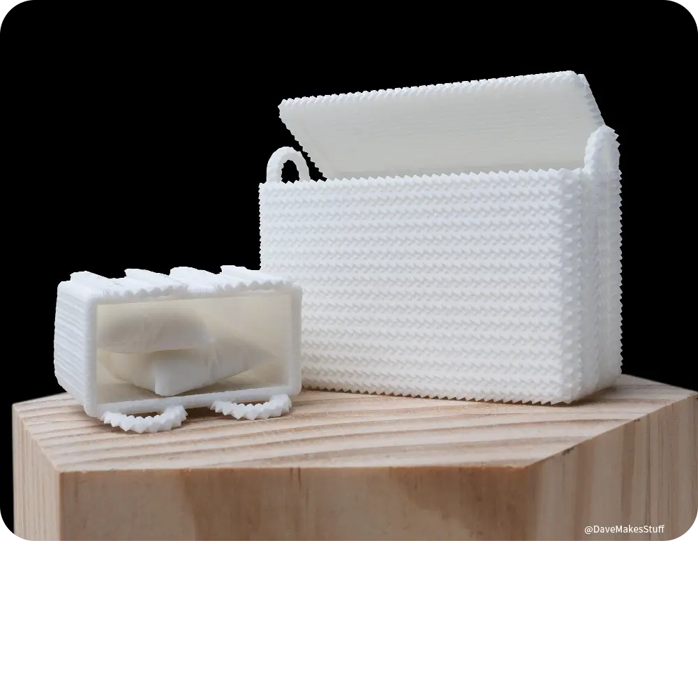 White storage basket and tray printed with Phrozen Ceramic White Resin for elegant home organization and decor.