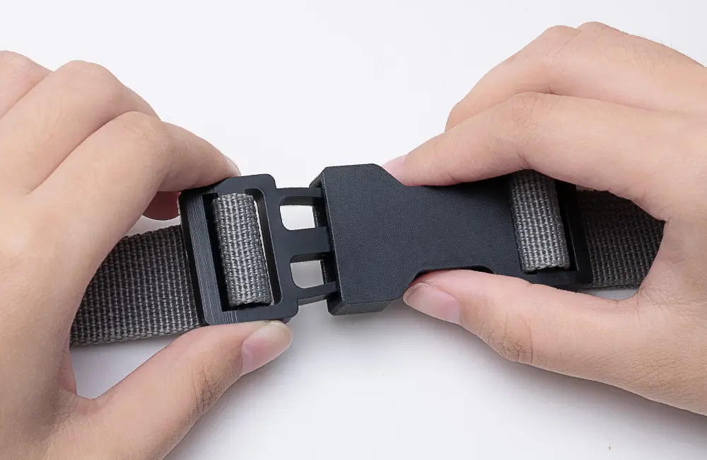 3D printed buckle made with Phrozen x Loctite ONYX Impact Plus Resin, built for long-lasting daily use.