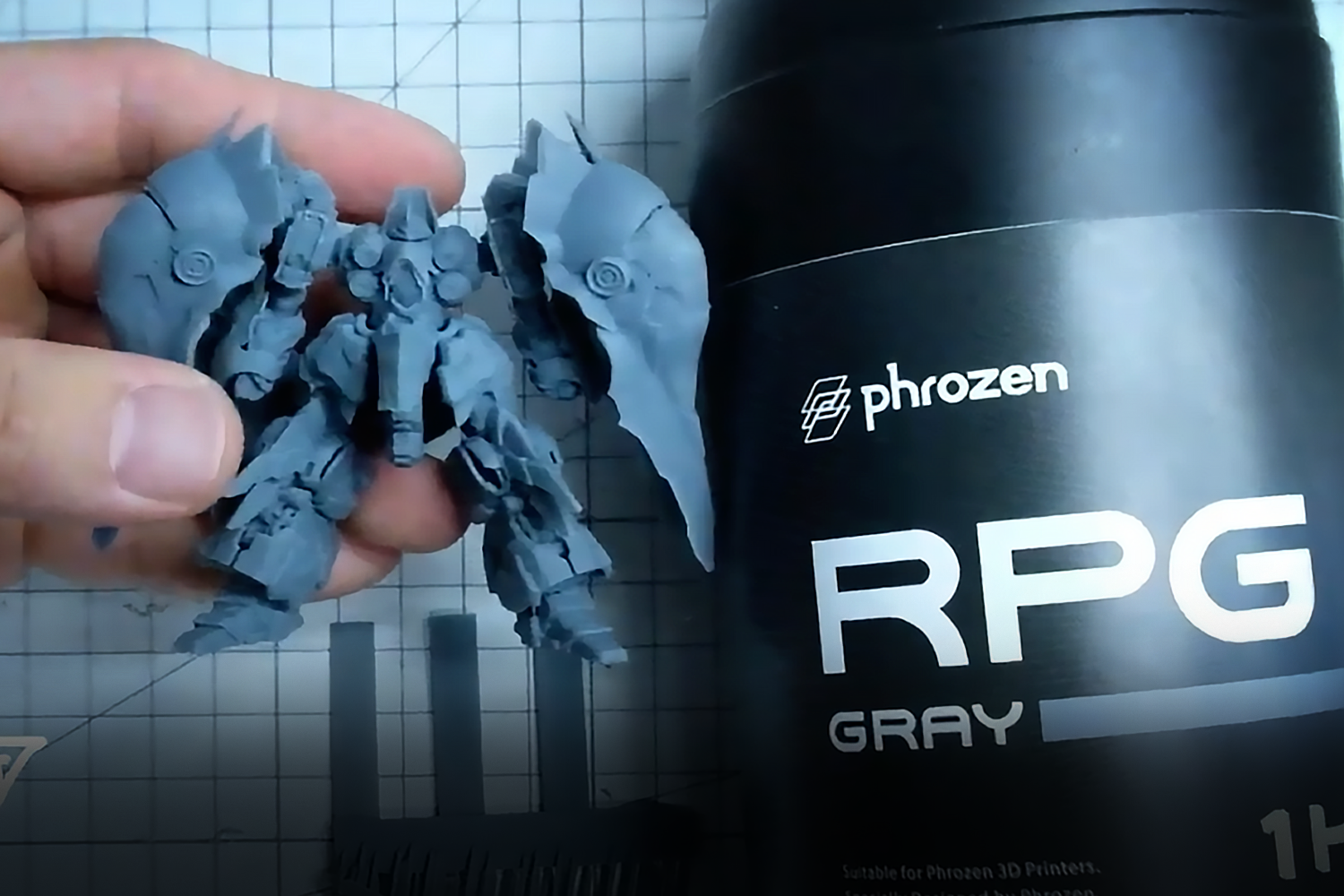 RPG Resin review by God Finger showing a printed model bending without breaking.
