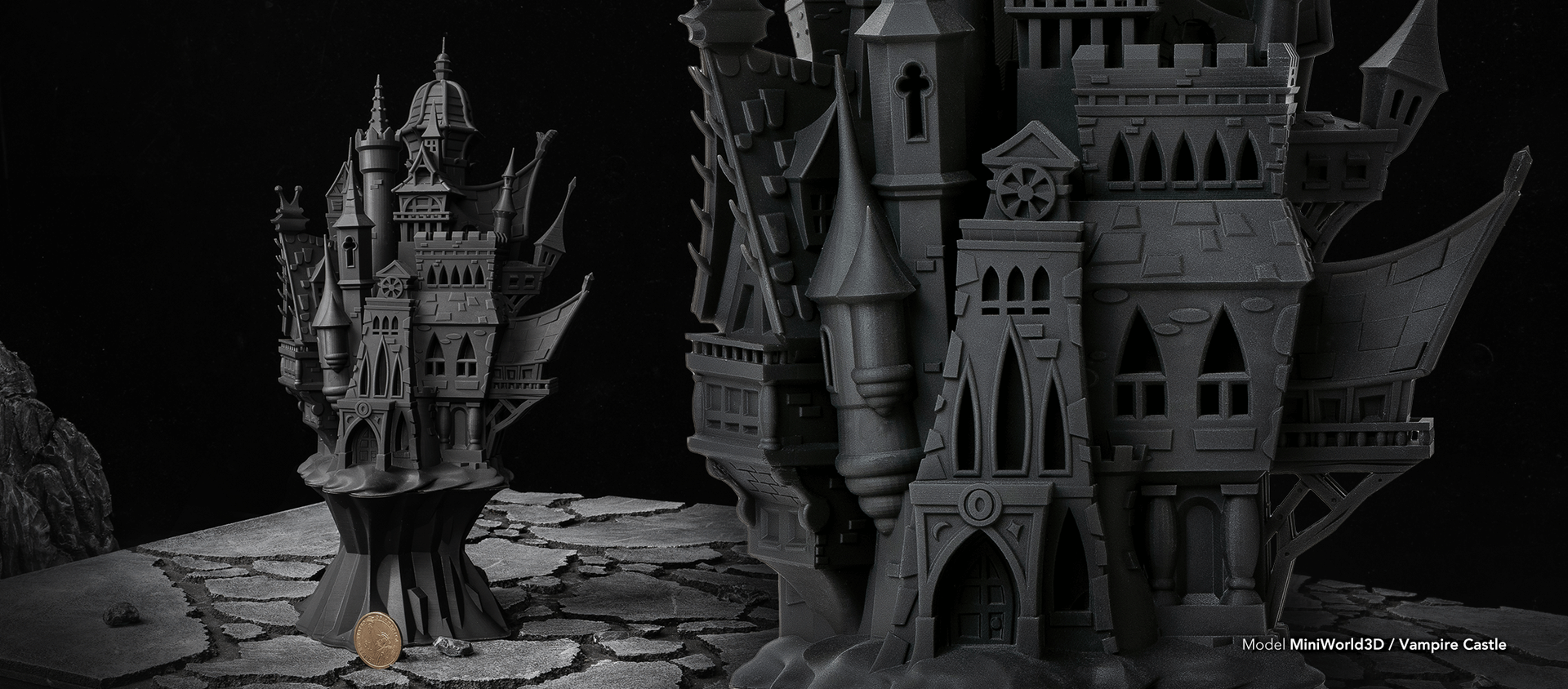 Vampire Castle model by MiniWorld3D printed with Phrozen Speed Plus Resin, showing large-scale detail.