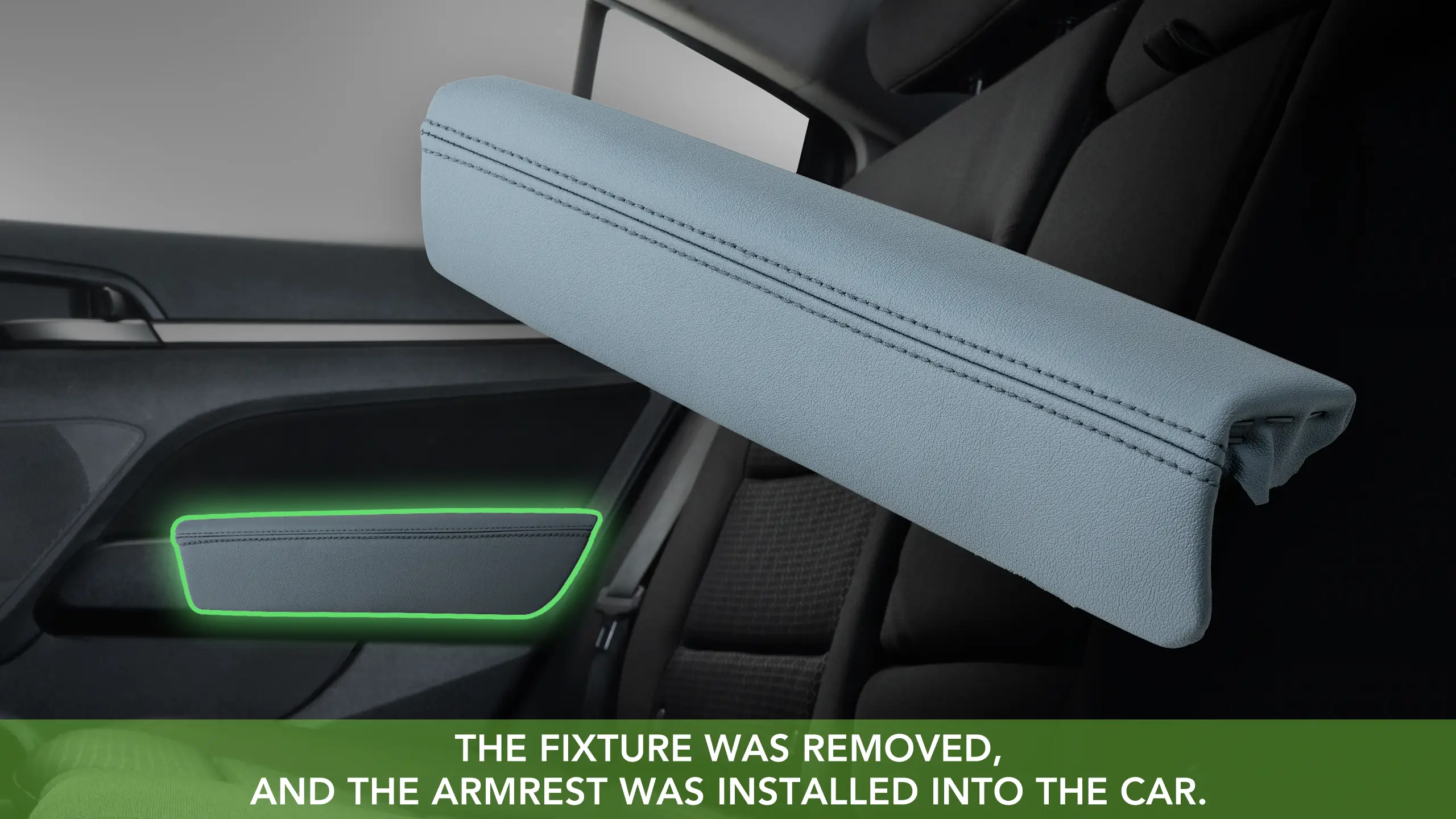 Car armrest installed using a 3D printed fixture made with Phrozen Tough 100E resin for smoother, safer manufacturing.
