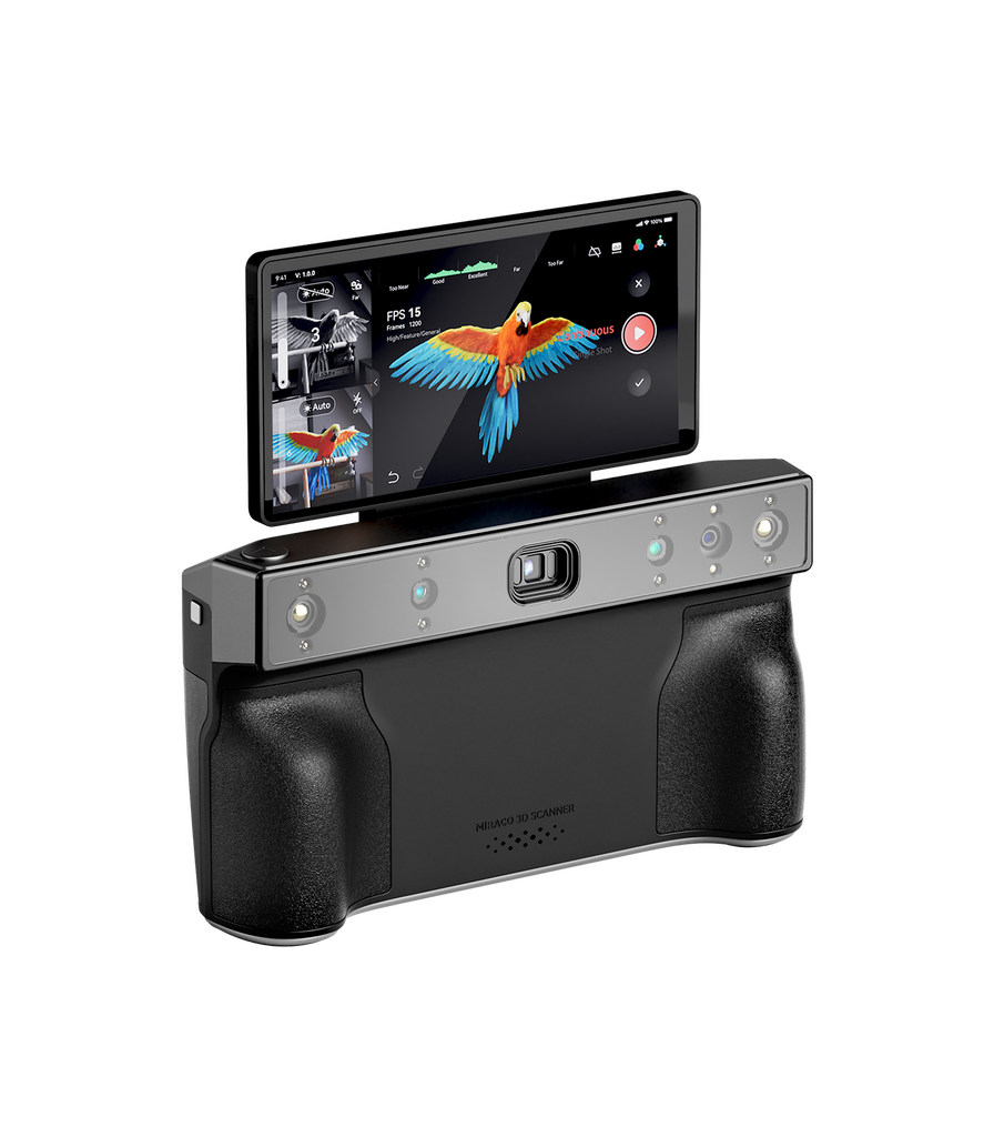 Revopoint MIRACO 3D scanner with built-in display screen.