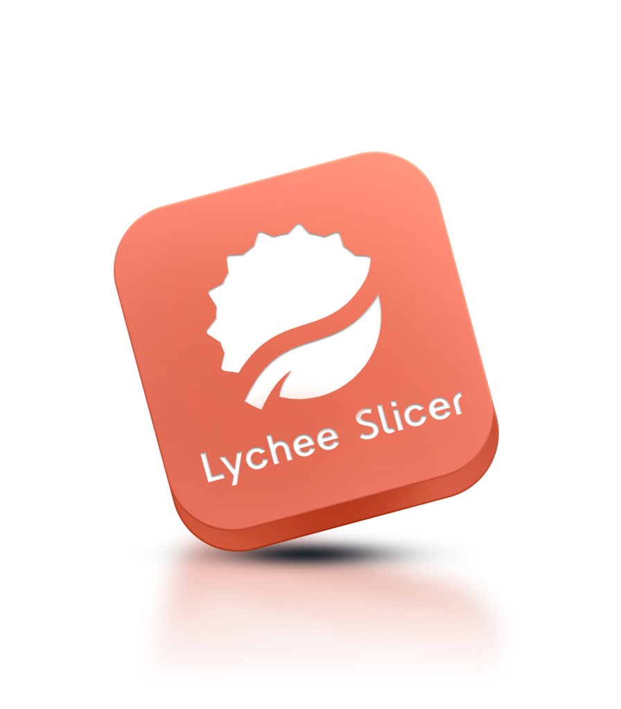 Lychee Slicer app icon with pink-orange background and white logo.