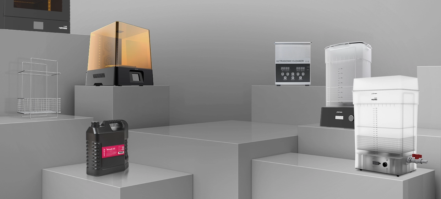 Phrozen Wash & Cure stations and accessories for cleaning and curing 3D prints with consistent results.
